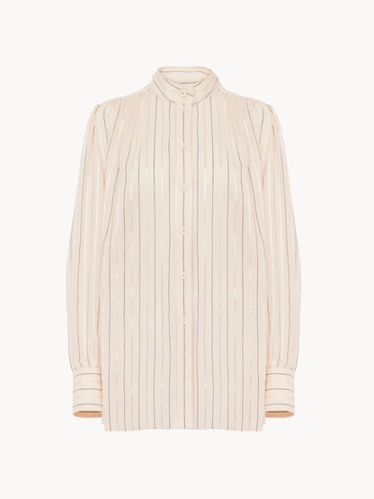 Gathered blouse in cotton & silk poplin